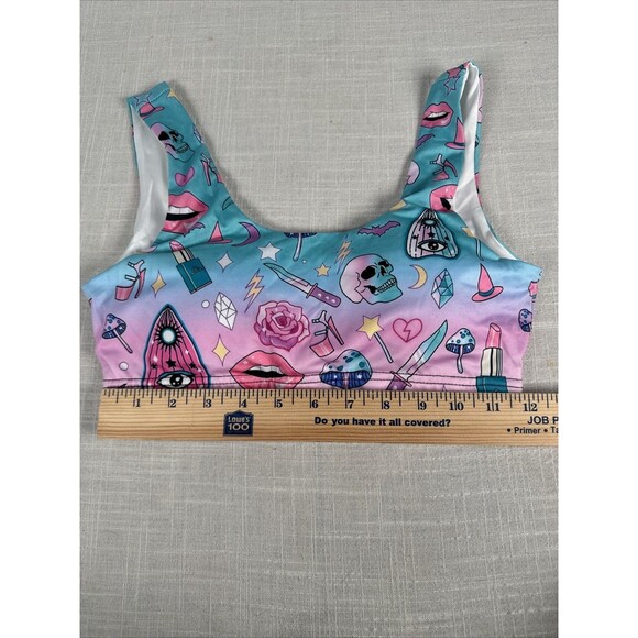 Juniors Size Small Workout / Swim‎ Top Witchy Mushrooms Skulls Crystals Heels - Picture 3 of 9